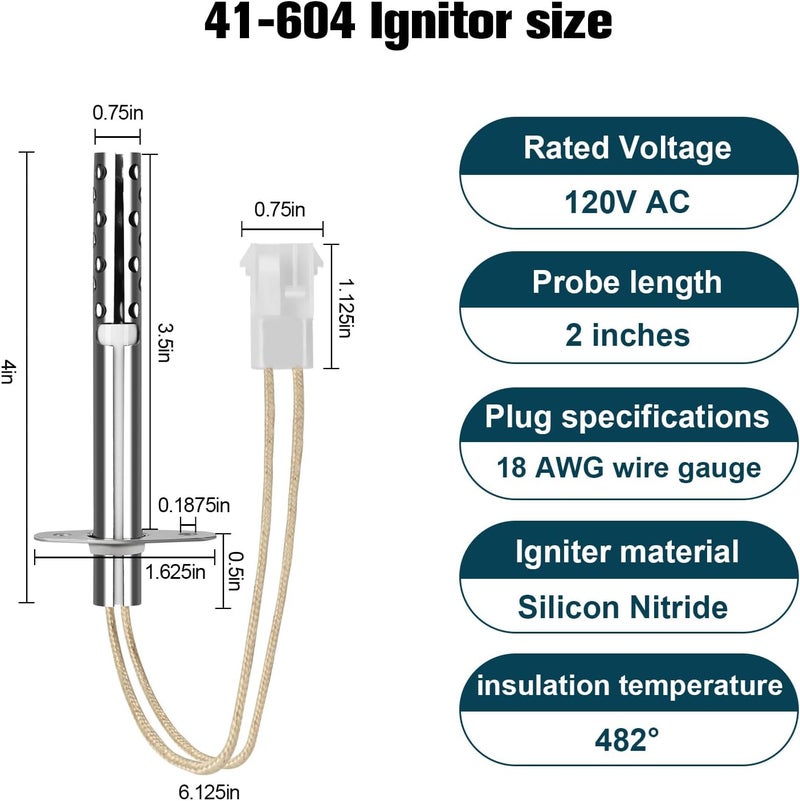 MOHTOL Upgraded 41-604 Furnace Hot Surface Ignitor Replacement Compatible with Robertshaw Armstrong Air Norton White-Rodgers Silicon Nitride Ignitor, 767A-380 Replace 44744-2 601XBM Mini Ignitor - Image 2